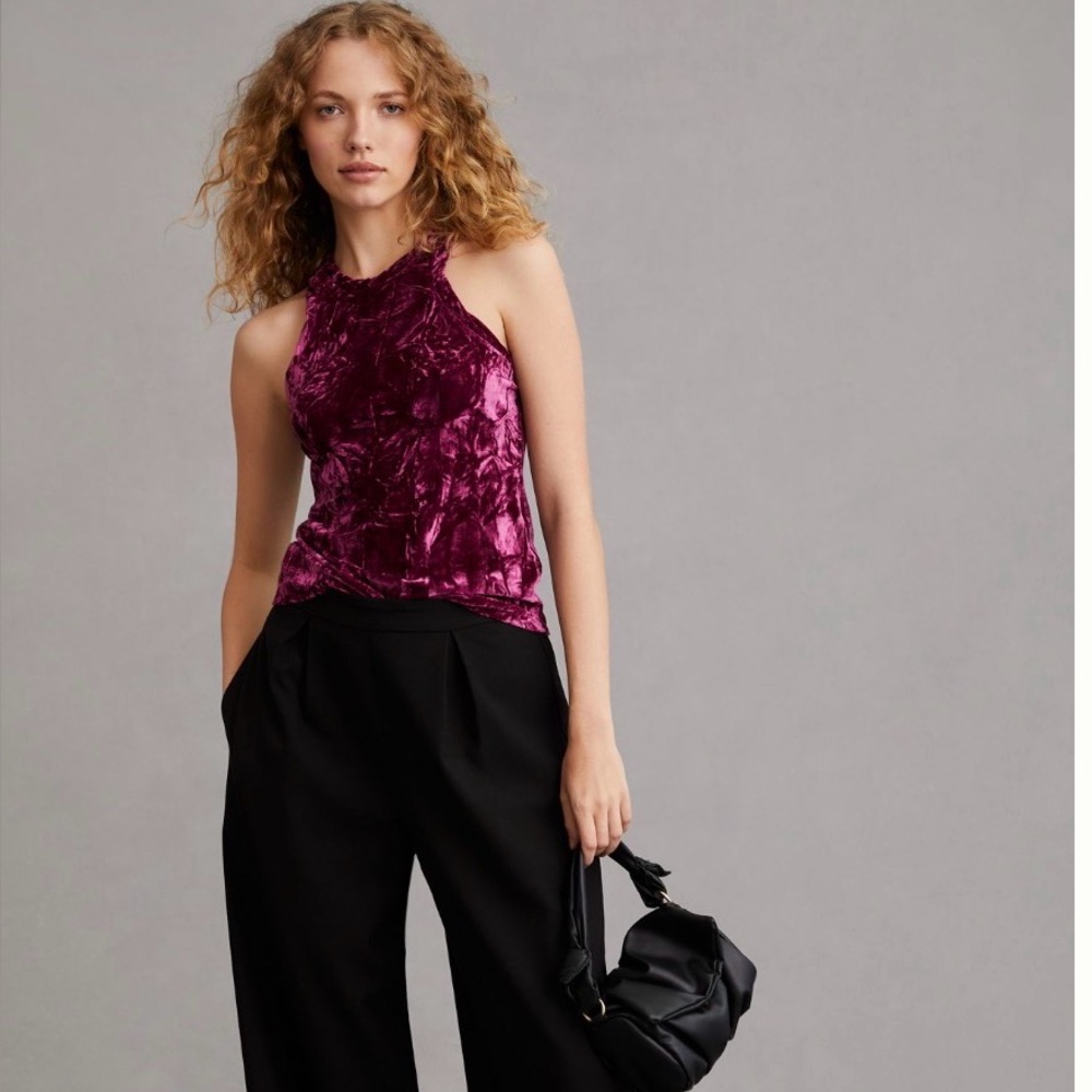 Pilcro Velvet Top in Deep Burgundy